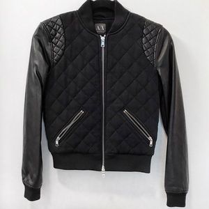 Armani Exchange Leather Quilted Bomber Jacket